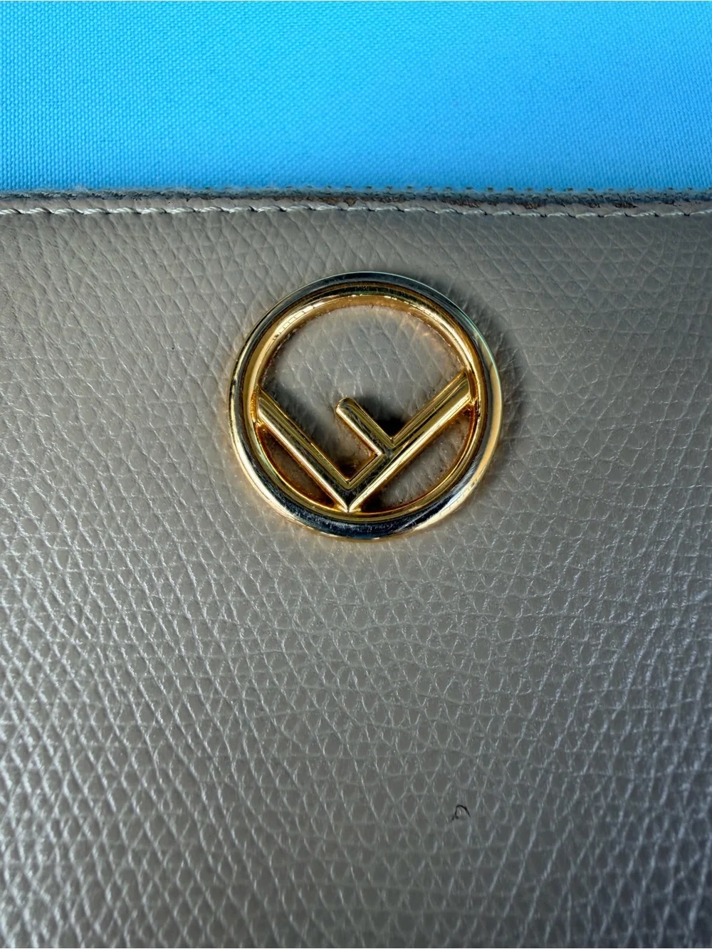 Fendi Zip-Around Wallet in Taupe with Gold Logo. AUTHENTIC